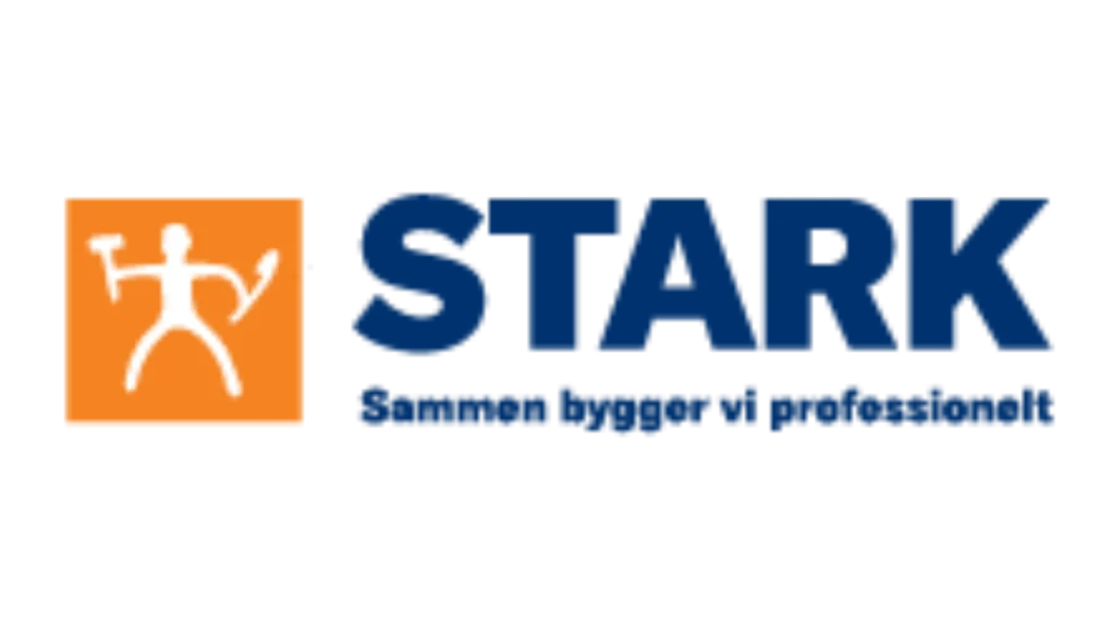 Stark Byg logo med byggearbejder ikon og firma navn.